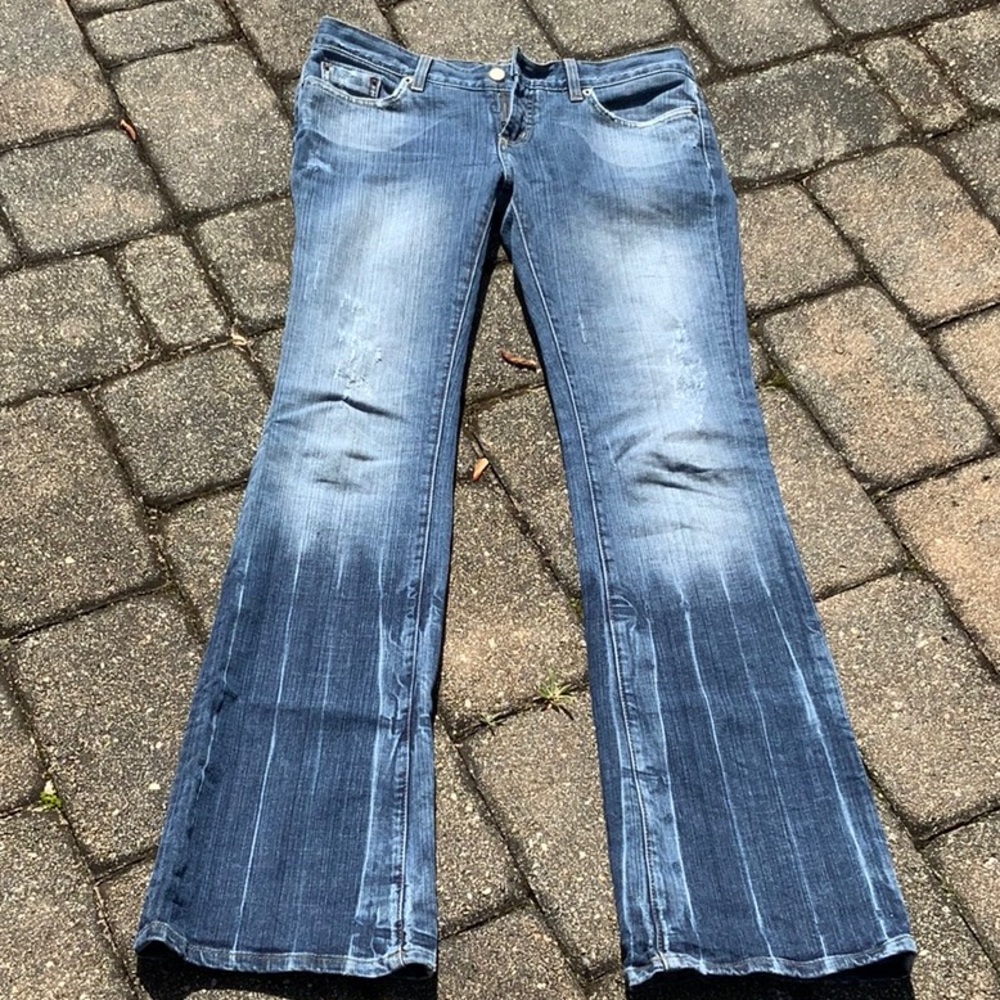 BEBE CARMEN RHINESTONE LOGO JEANS, SIZE 30